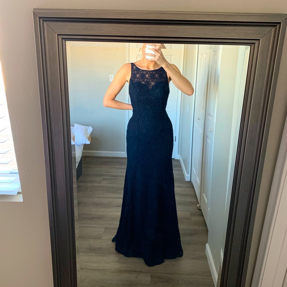 Navy blue lace dress with pretty back!